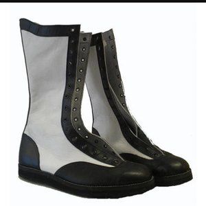 White Natural Boots with Black Natural Wingtips